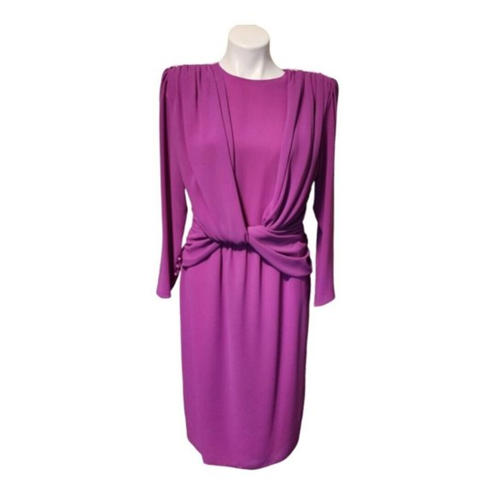 Vintage Ursula Of Switzerland Women's Purple Twisted Ruched Pearl Sz 12‎ Dress